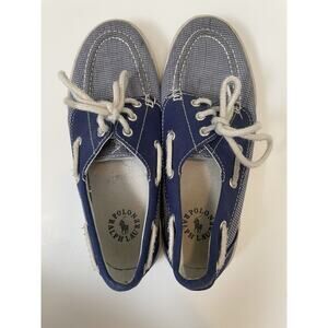 Polo Ralph Lauren Size 6.5 Women’s Boat Shoes Blue Check Canvas Lace Up Loafers